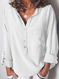 Pure Long-Sleeved Fashion Loose V-Collar Shirt Blouse