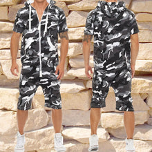 Load image into Gallery viewer, Men&#39;s Camouflage Short Sleeve Hooded Jumpsuit