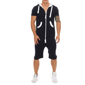 Men's Camouflage Short Sleeve Hooded Jumpsuit