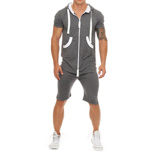 Men's Camouflage Short Sleeve Hooded Jumpsuit