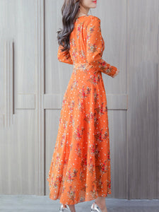 Date Spring Summer Round Neck  Printed Maxi Dress