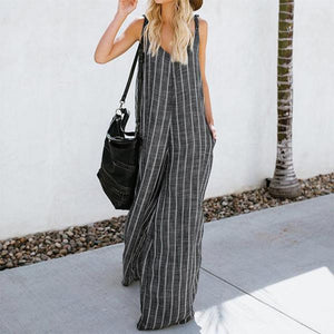 Elegant Sling Striped Sleeveless Broad Leg Jumpsuits