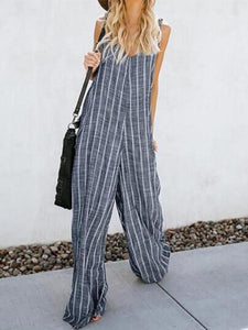 Elegant Sling Striped Sleeveless Broad Leg Jumpsuits