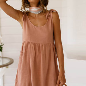 Round Neck Tie Strap Mini Dress