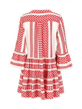 Load image into Gallery viewer, Bohemian Printed Colour Bell Sleeve Pleated Casual Mini Dress