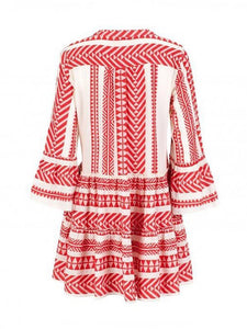 Bohemian Printed Colour Bell Sleeve Pleated Casual Mini Dress