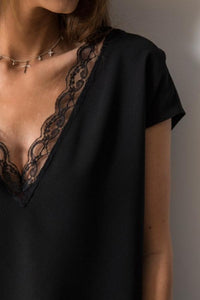 V Neck  Decorative Lace  Plain  Blouses