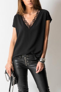 V Neck  Decorative Lace  Plain  Blouses