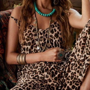 Fashion Leopard Print Shoulder Straps Loose Jumpsuits