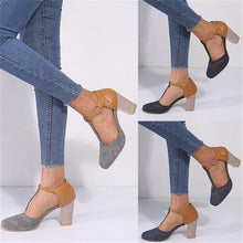 Load image into Gallery viewer, Casual Round Toed Plain Hollow Buckle Coarse Heel Sandal