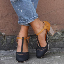 Load image into Gallery viewer, Casual Round Toed Plain Hollow Buckle Coarse Heel Sandal