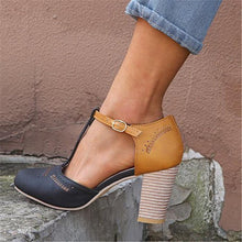 Load image into Gallery viewer, Casual Round Toed Plain Hollow Buckle Coarse Heel Sandal