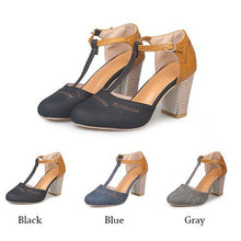 Load image into Gallery viewer, Casual Round Toed Plain Hollow Buckle Coarse Heel Sandal