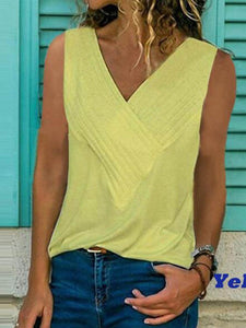 V Neck Sleeveless Plain T-Shirts