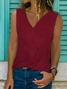 V Neck Sleeveless Plain T-Shirts