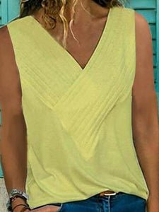 Casual V Neck Sleeveless Pure Colour Vest