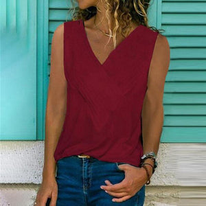 Casual V Neck Sleeveless Pure Colour Vest