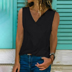 Casual V Neck Sleeveless Pure Colour Vest