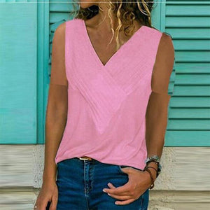 Casual V Neck Sleeveless Pure Colour Vest