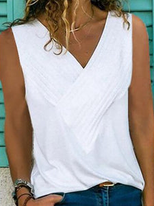 Casual V Neck Sleeveless Pure Colour Vest