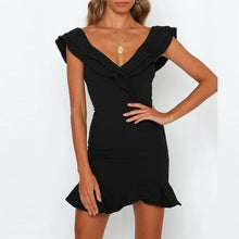 Load image into Gallery viewer, Sexy V Collar Ruffled Neckline Lower Hem Slim Dress