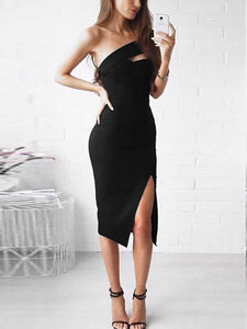 Sexy Slit Irregular Off-Shoulder Bare Back Evening Dress