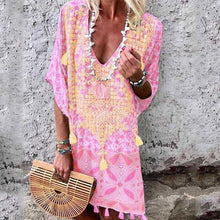 Load image into Gallery viewer, Bohemian Printed Colour V Neck Halflong Sleeve Casual Dresses