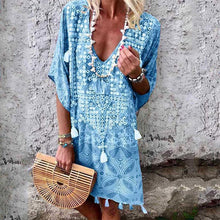 Load image into Gallery viewer, Bohemian Printed Colour V Neck Halflong Sleeve Casual Dresses