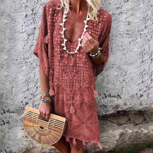 Load image into Gallery viewer, Bohemian Printed Colour V Neck Halflong Sleeve Casual Dresses