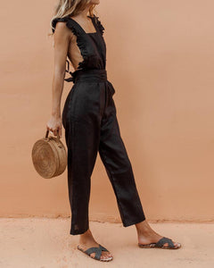 Ruffled Backless Sexy Linen Jumpsuit