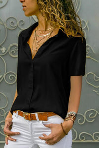 Turn Down Collar  Single Breasted  Plain  Blouses