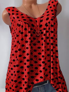 V Neck  Loose Fitting  Dot Sleeveless T-Shirts