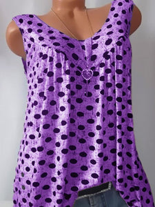 V Neck  Loose Fitting  Dot Sleeveless T-Shirts