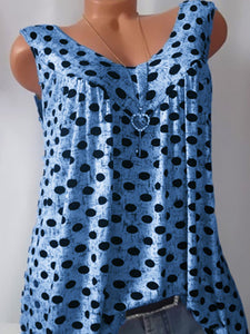 V Neck  Loose Fitting  Dot Sleeveless T-Shirts