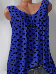 V Neck  Loose Fitting  Dot Sleeveless T-Shirts