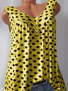 V Neck  Loose Fitting  Dot Sleeveless T-Shirts