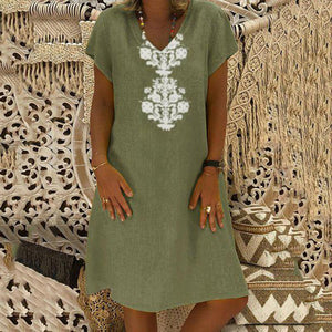 Sexy Short Sleeve V-Neck Printing Dress