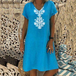 Sexy Short Sleeve V-Neck Printing Dress