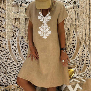 Sexy Short Sleeve V-Neck Printing Dress