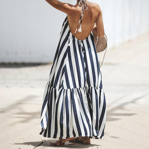 2019 New Loose Hanging Neck Striped  Maxi Dresses