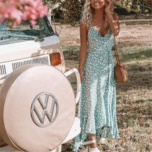 Load image into Gallery viewer, Vacation Polka Dot Printed Bohemia Style Maxi Vacation  Dress