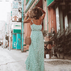 Vacation Polka Dot Printed Bohemia Style Maxi Vacation  Dress