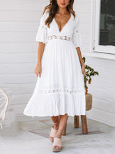 Load image into Gallery viewer, V-Neck Lace Trumpet Sleeve Vacation  Dress