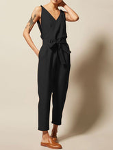 Load image into Gallery viewer, Commuting V Neck Belted Sleeveless Bare Back Jumpsuits