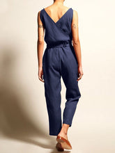 Load image into Gallery viewer, Commuting V Neck Belted Sleeveless Bare Back Jumpsuits