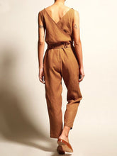 Load image into Gallery viewer, Commuting V Neck Belted Sleeveless Bare Back Jumpsuits