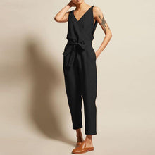 Load image into Gallery viewer, Commuting V Neck Belted Sleeveless Bare Back Jumpsuits