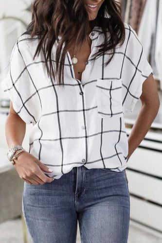 V Neck  Single Breasted  Gingham  Blouses