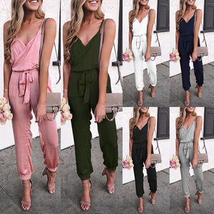 Pure Color Suspenders   Casual Jumpsuits