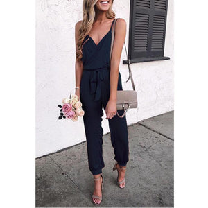 Pure Color Suspenders   Casual Jumpsuits